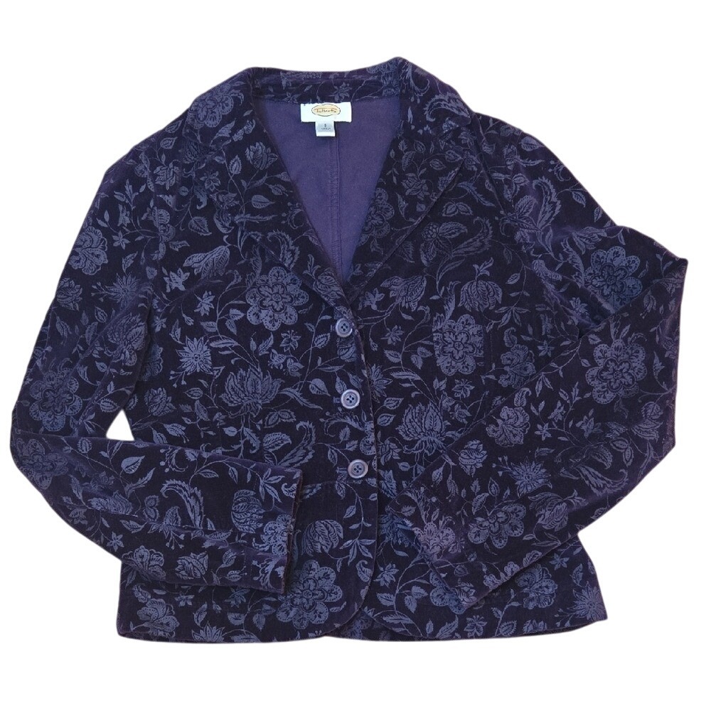 Talbots Textured Purple Velvet Burnout Floral Blazer Jacket 100% Cotton Size‎ 6